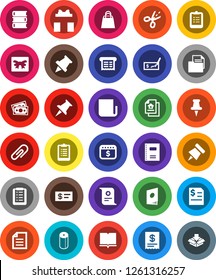 White Solid Icon Set- toilet paper vector, book, copybook, clipboard, pin, certificate, document, check, annual report, dollar calendar, money, newspaper, thumbtack, attachment, estate, gift, list