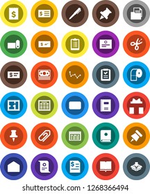 White Solid Icon Set- toilet paper vector, book, copybook, pen, schedule, pin, certificate, constellation, annual report, receipt, clipboard, fitness mat, money, document, thumbtack, mail, plan