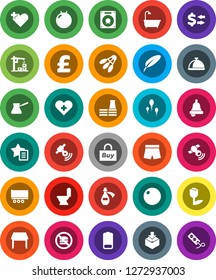 White Solid Icon Set- toilet vector, turk coffee, dish, pen, bell, exchange, pound, fitball, shorts, shuttlecock, no fastfood, truck trailer, tulip, package, satellitie, battery, heart cross, potion