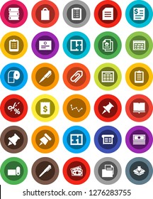White Solid Icon Set- toilet paper vector, book, pen, schedule, clipboard, pin, certificate, document, constellation, cash, receipt, fitness mat, money, thumbtack, attachment, plan, estate, list
