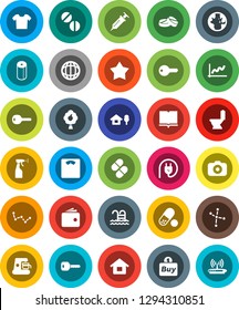 White Solid Icon Set- toilet vector, sprayer, paper, book, world, constellation, graph, wallet, scales, pills, pool, camera, syringe, key, house, chalet, fruit tree, buy, clothes, star, power plug