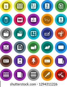 White Solid Icon Set- toilet paper vector, copybook, pen, schedule, certificate, constellation, exam, cash, check, annual report, receipt, binder, fitness mat, document, newspaper, thumbtack, mail