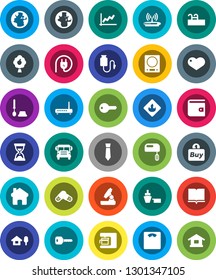 White Solid Icon Set- toilet brush vector, book, microscope, school bus, world, graph, wallet, sand clock, tie, scales, earth, port, flammable, heart, pills, drop counter, home, key, chalet, pool