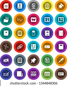 White Solid Icon Set- toilet paper vector, book, copybook, pen, schedule, clipboard, pin, document, constellation, cash, check, binder, receipt, newspaper, network, attachment, plan, estate, gift