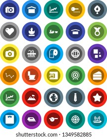 White Solid Icon Set- toilet vector, paper, cake, world, constellation, graph, tie, scales, target, medal, pool, port, dry cargo, flammable, camera, heart, eye doctor hat, loading, fruit tree, star