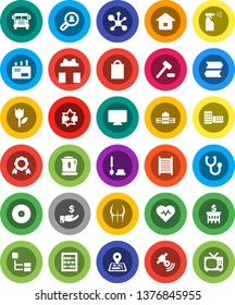 White Solid Icon Set- toilet brush vector, sprayer, washboard, school building, medal, bus, abacus, molecule, investment, bank, heart pulse, buttocks, navigator, tulip, disk, satellitie, stethoscope