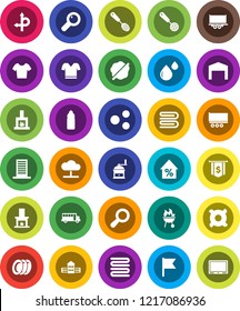 White Solid Icon Set- towel vector, splotch, plates, skimmer, hand mill, bbq, school building, bus, flag, percent growth, dollar, any currency, t shirt, water bottle, route, truck trailer, magnifier