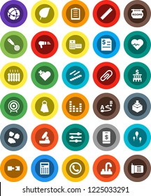 White Solid Icon Set- towel vector, garbage pile, water tap, skimmer, ruler, microscope, calculator, leaf, annual report, bank building, heart pulse, target, stairways run, clipboard, package, route