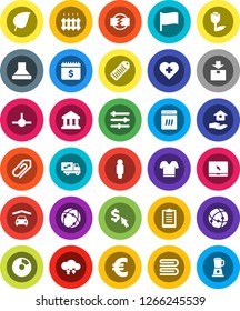 White Solid Icon Set- towel vector, house hold, flag, leaf, bank, pie graph, man, dollar calendar, cursor, euro sign, clipboard, t shirt, heart cross, tulip, package, barcode, notebook pc, connect