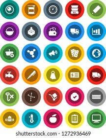 White Solid Icon Set- towel vector, water tap, camping cauldron, double boiler, thermometer, pencil, school building, pen, molecule, constellation, graph, receipt, clock, diet, clipboard, breads