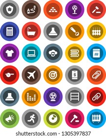 White Solid Icon Set- towel vector, ladle, calculator, notebook pc, pie graph, gold ingot, t shirt, run, plane, route, shelving, equalizer, eye doctor hat, cloud exchange, attachment, bath, heating