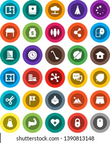 White Solid Icon Set- towel vector, splotch, toilet paper, ladle, scissors, leaf, man, dollar flag, muscule hand, shorts, molecule, clock, package, dialog, heart cross, cloud network, loading, lock