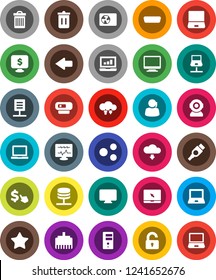White Solid Icon Set- trash bin vector, notebook pc, laptop graph, monitor dollar, cursor, support, favorites, hdmi, diagnostic, network, server, cloud exchange, lan connector, share, arrow, unlock