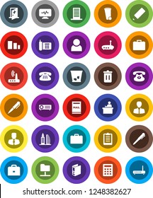 White Solid Icon Set- trash bin vector, pencil, student, case, pen, manager, binder, clipboard, phone, sorting, classic, diagnostic monitor, medical room, network folder, router, user, mailbox
