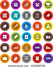 White Solid Icon Set- trash bin vector, pencil, student, pen, clipboard, paper pin, archive, exam, manager, case, phone, receipt, sorting, classic, thumbtack, network folder, attachment, mailbox