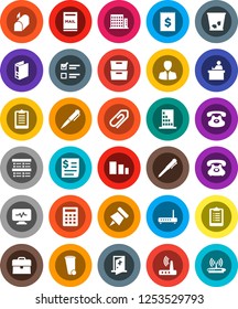 White Solid Icon Set- trash bin vector, student, pen, paper pin, archive, exam, manager, case, binder, clipboard, phone, receipt, sorting, classic, diagnostic monitor, medical room, router, mailbox