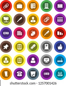 White Solid Icon Set- trash bin vector, shining window, pencil, student, pen, clipboard, paper pin, manager, case, binder, phone, sorting, diagnostic monitor, medical room, network folder, user