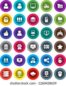 White Solid Icon Set- trash bin vector, student, monitor dollar, heart, support, gamepad, favorites, diagnostic, server, notebook network, folder, cloud exchange, big data, share, document, unlock