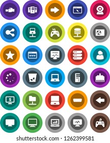 White Solid Icon Set- trash bin vector, notebook pc, laptop graph, monitor dollar, support, gamepad, favorites, hdmi, diagnostic, network, folder, server, big data, browser, lan connector, share