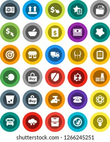 White Solid Icon Set- trash bin vector, splotch, atom, clipboard, school bus, archive, cash, receipt, dollar cursor, buttocks, office, document, top sign, protected, classic phone, pregnancy, mortar