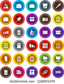 White Solid Icon Set- trash bin vector, shining window, student, case, pen, clipboard, phone, sorting, classic, thumbtack, medical room, network folder, router, attachment, apartments, calculator
