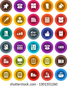 White Solid Icon Set- trash bin vector, student, pen, clipboard, paper pin, archive, exam, manager, binder, phone, receipt, sorting, classic, medical room, network folder, router, mailbox, building