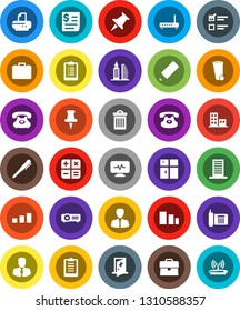 White Solid Icon Set- trash bin vector, shining window, pencil, pen, exam, manager, case, clipboard, phone, receipt, sorting, classic, thumbtack, diagnostic monitor, medical room, apartments, router