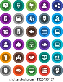 White Solid Icon Set- trash bin vector, student, notebook pc, laptop graph, monitor dollar, heart, support, top sign, network, folder, cloud lock, big data, server, browser, lan connector, share