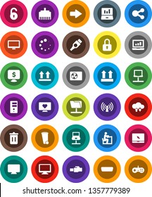 White Solid Icon Set- trash bin vector, student, laptop graph, monitor dollar, heart, top sign, notebook pc, hdmi, network, folder, cloud exchange, server, lan connector, share, arrow, loading, lock