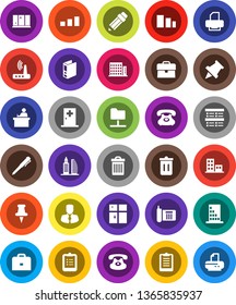 White Solid Icon Set- trash bin vector, shining window, pencil, student, case, pen, clipboard, paper pin, exam, manager, binder, phone, sorting, classic, thumbtack, medical room, network folder