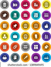 White Solid Icon Set- trash bin vector, shining window, student, case, pen, clipboard, paper pin, exam, manager, binder, phone, receipt, thumbtack, medical room, router, attachment, apartments