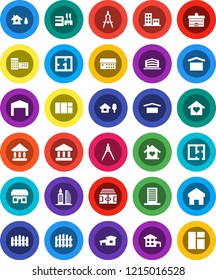 White Solid Icon Set- university vector, school building, drawing compass, bank, stadium, dry cargo, hospital, home, cottage, chalet, barn, fence, plan, apartments, office, love, store, mall, window