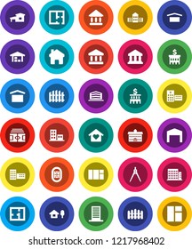 White Solid Icon Set- university vector, school building, drawing compass, bank, stadium, dry cargo, hospital, home, cottage, chalet, barn, fence, plan, apartments, office, love, window