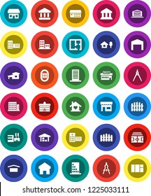 White Solid Icon Set- university vector, school building, drawing compass, bank, stadium, dry cargo, hospital, home, cottage, chalet, barn, fence, plan, apartments, office, love, store, mall, window