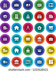 White Solid Icon Set- university vector, school building, drawing compass, bank, stadium, dry cargo, hospital, home, cottage, chalet, barn, fence, plan, apartments, office, love, store, mall, window