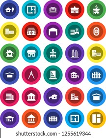 White Solid Icon Set- university vector, school building, drawing compass, bank, stadium, dry cargo, hospital, cottage, chalet, barn, fence, plan, apartments, office, love home, store, mall, window