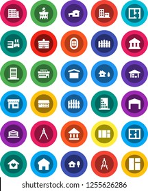 White Solid Icon Set- university vector, drawing compass, bank, building, stadium, dry cargo, hospital, home, cottage, chalet, barn, fence, plan, apartments, office, love, store, mall, window