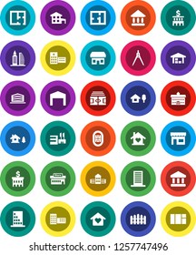 White Solid Icon Set- university vector, school building, drawing compass, bank, stadium, hospital, cottage, chalet, barn, fence, plan, office, love home, store, mall, window