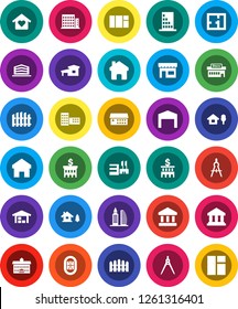 White Solid Icon Set- university vector, school building, drawing compass, bank, stadium, hospital, home, cottage, chalet, barn, fence, plan, apartments, office, love, store, mall, window
