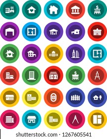 White Solid Icon Set- university vector, school building, drawing compass, bank, stadium, hospital, home, cottage, chalet, barn, fence, plan, apartments, office, love, store, mall, window