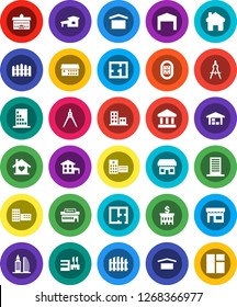 White Solid Icon Set- university vector, school building, drawing compass, bank, stadium, dry cargo, hospital, home, cottage, barn, fence, plan, apartments, office, love, store, mall, window