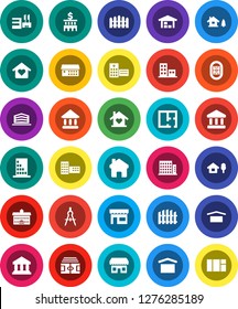 White Solid Icon Set- university vector, school building, drawing compass, bank, stadium, dry cargo, hospital, home, chalet, barn, fence, plan, apartments, office, love, store, mall, window