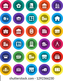 White Solid Icon Set- university vector, school building, drawing compass, bank, stadium, dry cargo, hospital, home, cottage, chalet, barn, plan, apartments, office, love, store, mall, window