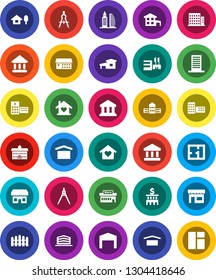 White Solid Icon Set- university vector, school building, drawing compass, bank, dry cargo, hospital, cottage, chalet, barn, fence, plan, apartments, office, love home, store, mall, window