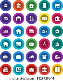 White Solid Icon Set- university vector, drawing compass, bank, building, stadium, dry cargo, home, cottage, chalet, barn, fence, plan, apartments, office, love, store, mall, window