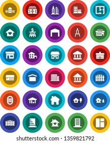 White Solid Icon Set- university vector, school building, drawing compass, bank, stadium, dry cargo, hospital, home, cottage, chalet, barn, fence, plan, apartments, office, love, store, mall, window