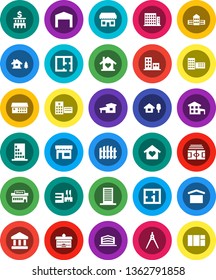 White Solid Icon Set- university vector, school building, drawing compass, bank, stadium, dry cargo, hospital, cottage, chalet, barn, fence, plan, apartments, office, love home, store, mall, window