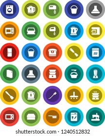 White Solid Icon Set- vacuum cleaner vector, fetlock, bucket, sponge, car, washing powder, kettle, spatula, microwave oven, double boiler, fridge, washer, dishwasher, mixer, coffee maker, hood