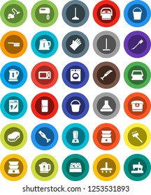 White Solid Icon Set- vacuum cleaner vector, fetlock, mop, bucket, sponge, car, rubber glove, kettle, double boiler, blender, fridge, washer, dishwasher, mixer, hood, multi cooker, microwave oven