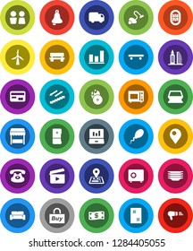 White Solid Icon Set- vacuum cleaner vector, sponge, window cleaning, plates, water closet, microwave oven, bell, graph, laptop, safe, skateboard, stairways run, stadium, navigator, cinema clap, pin
